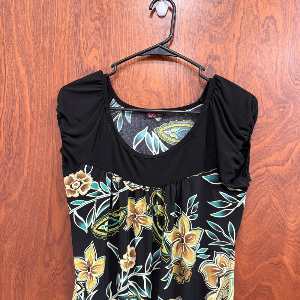 Agenda Floral Paisley Print Top Cap Sleeve Black Green Brown‎ - Picture 2 of 6